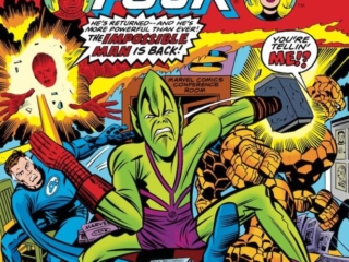 Fantastic Four #176 cover; pencils, Jack Kirby; inks, Joe Sinnott; Impossible Man is Back, Marvel Bullpen, Human Torch