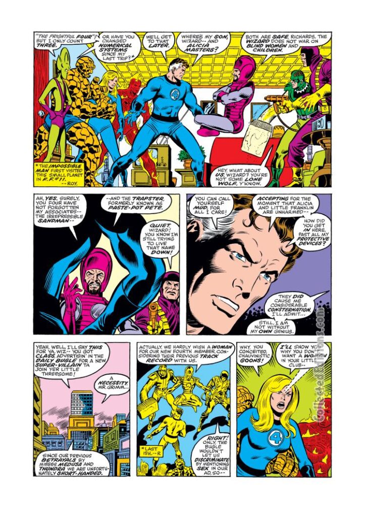 Fantastic Four #177, pg. 2; pencils, George Pérez; inks, Joe Sinnott; Frightful Four, Wizard, Trapster, Sandman