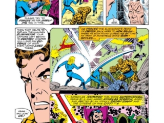 Fantastic Four #186, pg. 2; layouts, George P&eacute;rez; pencils and inks, Joe Sinnott; Nicolas Scratch, Salem's Seven, Agatha Harkness, Reed Richards, Franklin Richards