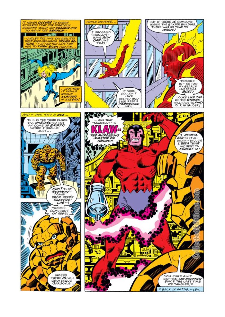 Fantastic Four #187, pg. 5; layouts, George Pérez; pencils and inks, Joe Sinnott; Klaw Master of Sound, Thing