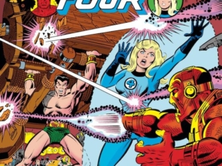 Fantastic Four #195 cover; pencils, George P&eacute;rez; inks, Joe Sinnott; Invisible Girl/Sue Storm, Prince Namor, Sub-Mariner, Rampaging Retreivers