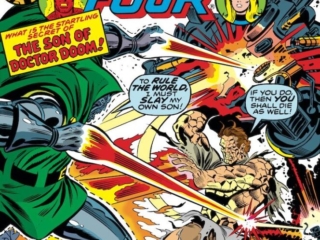 Fantastic Four #199 cover; pencils, Keith Pollard; inks, Joe Sinnott; The son of Doctor Doom,