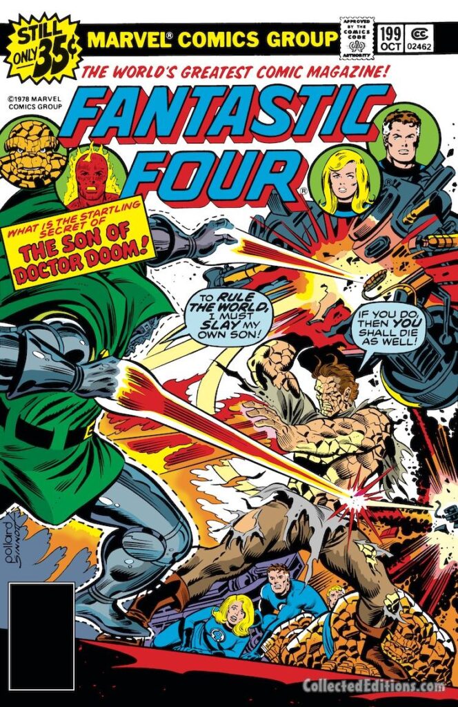 Fantastic Four #199 cover; pencils, Keith Pollard; inks, Joe Sinnott; The son of Doctor Doom,