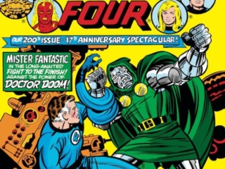 Fantastic Four #200 cover; pencils, Jack Kirby; inks, Joe Sinnott; Doctor Doom vs. Mister Fantastic, Reed Richards, Victor Von Doom, 200th issue