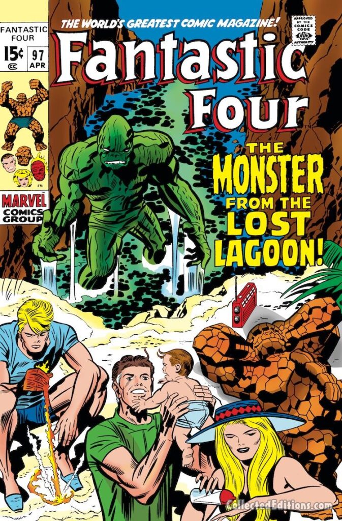 Fantastic Four #97 cover; pencils, Jack Kirby; inks, John Verpoorten; The Monster from the Lost Lagoon, first appearance
