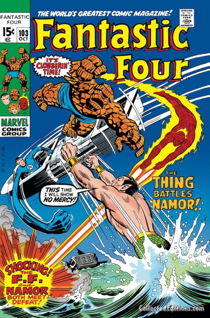 Fantastic Four #103 cover; pencils, John Romita Sr.; inks, John Verpoorten; The Thing Battles Namor, It's Clobberin' Time