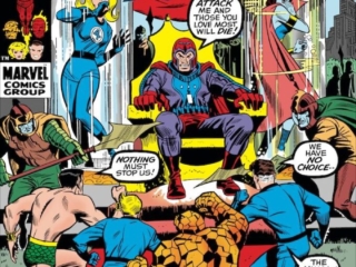 Fantastic Four #104 cover; pencils, John Romita Sr.; inks, John Verpoorten; Lady Dorma, Susan Storm, The Conqueror Says Die, Thing, Atlantis, Magneto