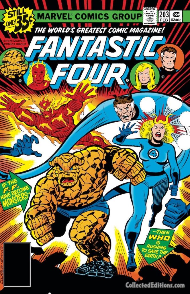 Fantastic Four #203 cover; pencils, Dave Cockrum; inks, Joe Sinnott; The FF become monsters