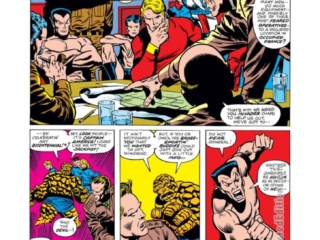 Fantastic Four Annual #11, pg. 14; pencils, John Buscema; inks, Sam Grainger; Original Human Torch, Jim Hammond, Captain America, Namor the Sub-Mariner, Invaders