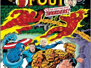 Fantastic Four Annual #11 cover; pencils, Jack Kirby; inks, Joe Sinnott; Thing vs Invaders, Human Torch vs. Original Human Torch, Jim hammond, Namor the Sub-Mariner