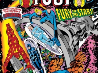 Fantastic Four Annual #12 cover; pencils, John Buscema; inks, Joe Sinnott; Fury in the Stars, Quicksilver, Black Bolt, Thing, Human Torch