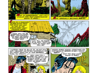 Fear #10, pg. 5; pencils, Howard Chaykin; inks, Gray Morrow; Hank Drummond, Billie-Jo Drummond, Man-Thing, Ted Sallis