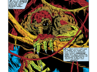 Fear #12, pg. 1; pencils, Jim Starlin; inks, Rich Buckler; Man-Thing, Not Choice of Colors, Steve Gerber, splash page, Stan Lee Presents