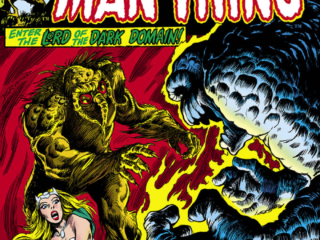 Fear #15 cover; pencils and inks, Frank Brunner; Adventure Into, Man-Thing, Enter the Lord of the Dark Domain, Jennifer Kale