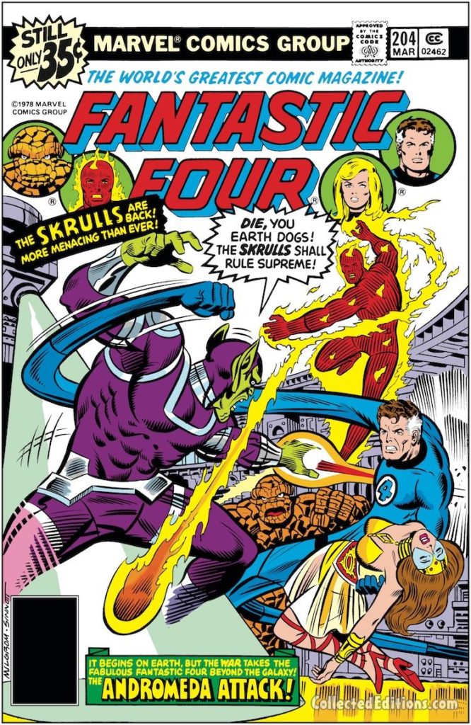 Fantastic Four #204 cover; pencils, Al Milgrom; inks, Joe Sinnott; Skrulls