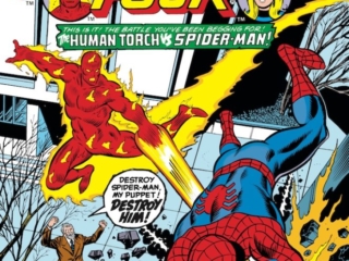 Fantastic Four #207 cover; pencils, Keith Pollard; inks, Joe Sinnott; Human Torch/Spider-Man