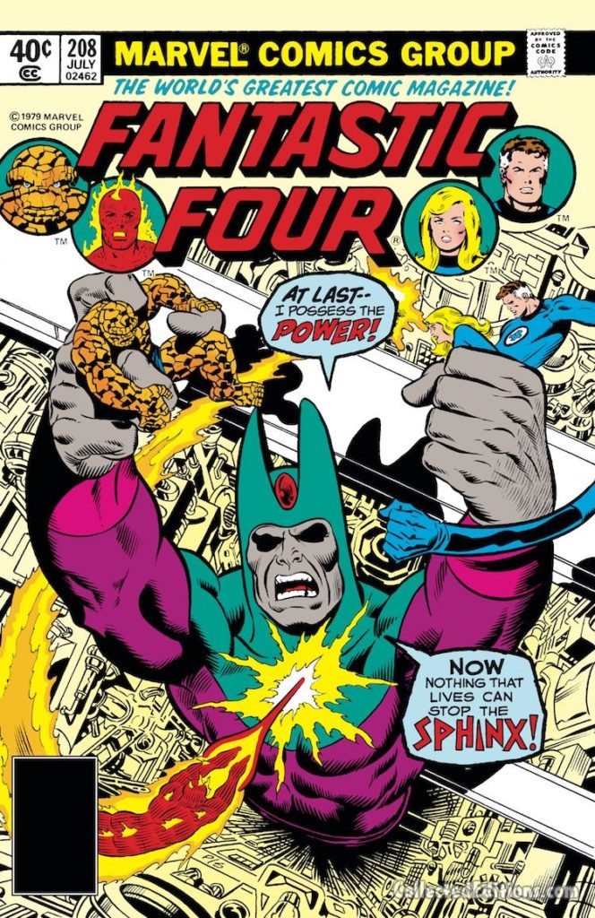 Fantastic Four #208 cover; layout, Dave Cockrum; the Sphinx