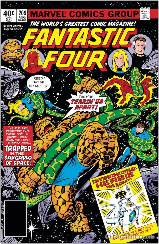 Fantastic Four #209 cover; pencils, Keith Pollard; inks, Joe Sinnott; first appearance HERBIE the Robot