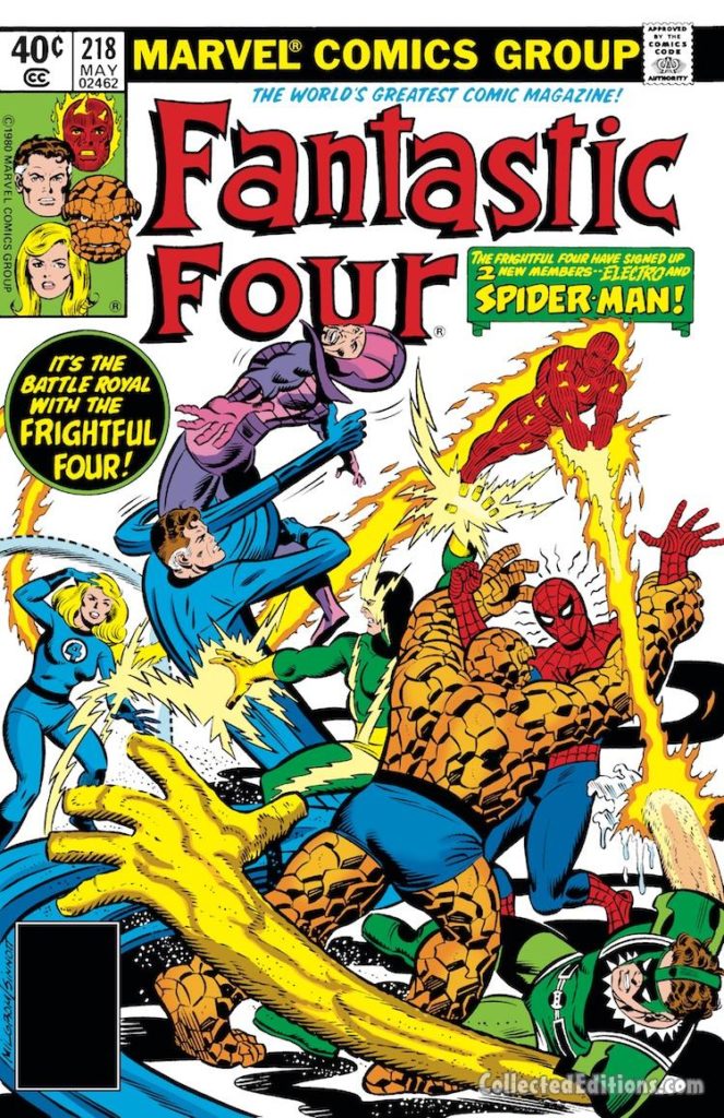 Fantastic Four #218 cover; pencils, Al Milgrom; inks, Joe Sinnott; Spider-Man/Frightful Four