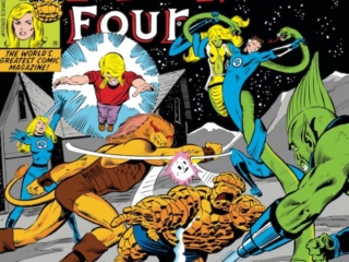 Fantastic Four #223 cover; pencils, Bill Sienkiewicz; inks, Joe Sinnott; Salem Seven, Franklin Richards
