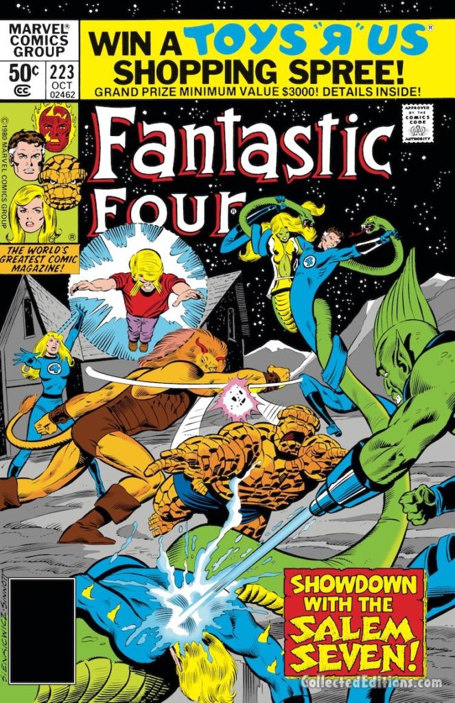 Fantastic Four #223 cover; pencils, Bill Sienkiewicz; inks, Joe Sinnott; Salem Seven, Franklin Richards