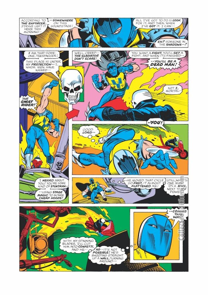 Ghost Rider #21, pg. 2; layouts, Gil Kane; pencils and inks, Sam Grainger; Gladiator