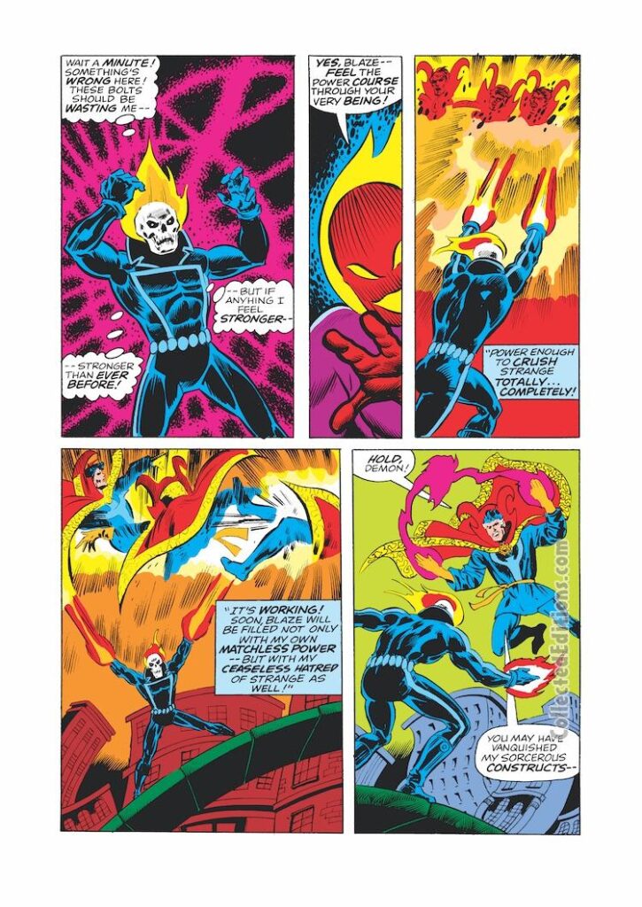Ghost Rider #29, pg. 14; pencils, Don Perlin; inks, Alfredo Alclala, Tony DeZuniga; Doctor Strange, Dormammu