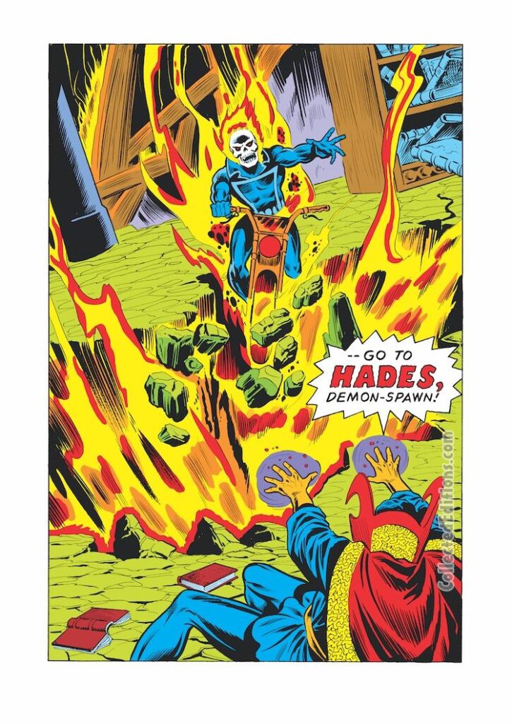 Ghost Rider #30, pg. 6; pencils, Don Perlin; inks, Jim Mooney; Doctor Strange, splash page, Go to Hades, Demon-Spawn