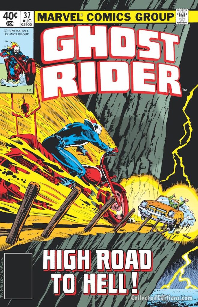 Ghost Rider #37 cover; pencils, Bob Budiansky; inks, Bob Wiacek; High Road to Hell; Dirk Varden