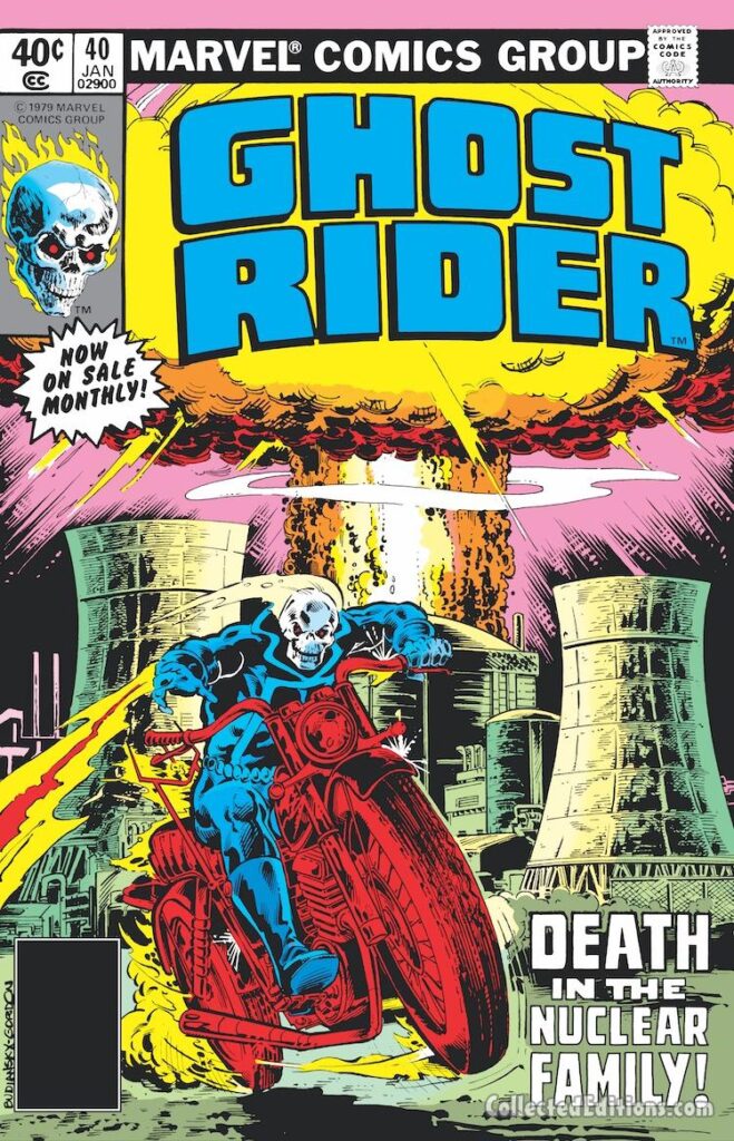 Ghost Rider #40 cover; pencils, Bob Budiansky; inks, Al Gordon; Death in the Nuclear Family, meltdown, reactors, Three Mile Island