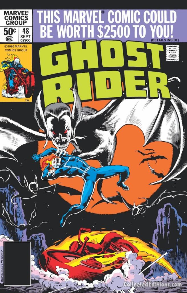 Ghost Rider #48 cover; pencils, Bob Budiansky; inks, Bob McLeod; giant vampire bats