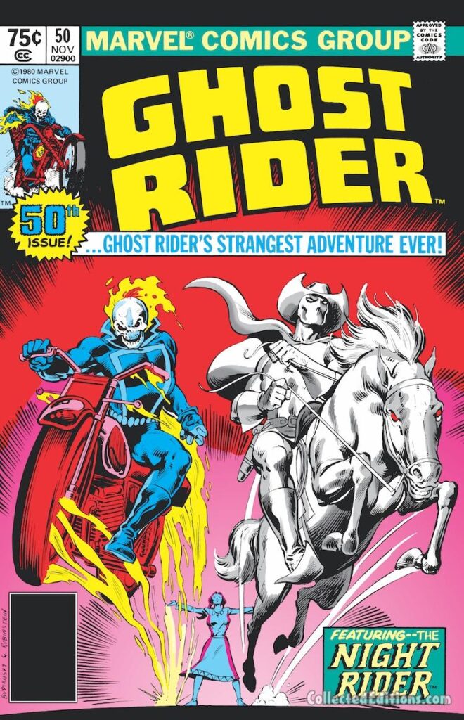 Ghost Rider #50 cover; pencils, Bob Budiansky; inks, Joe Rubinstein; Night Rider, Western, Carter Slade