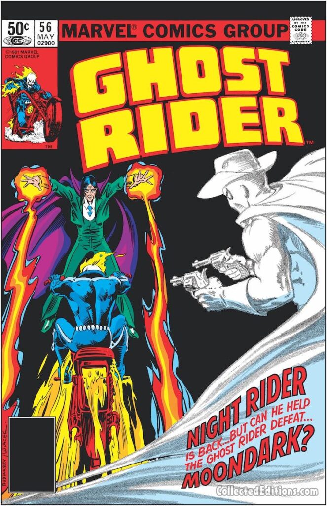 Ghost Rider #56 cover; pencils, Bob Budiansky; inks, Bob Wiacek; Night Rider, western cowboy, Moondark