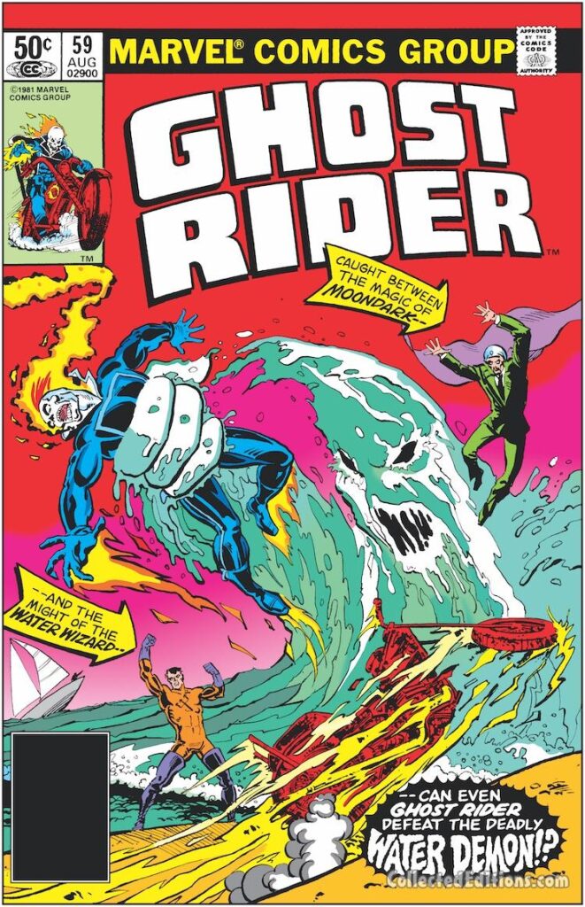 Ghost Rider #59 cover; pencils, Bob Budiansky; inks, Frank Miller; Moondark the Magician, Water Wizard, Water Demon