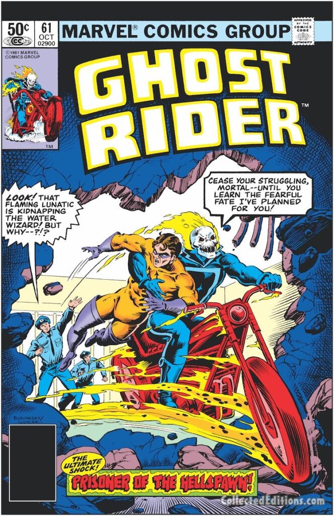 Ghost Rider #61 cover; pencils, Bob Budiansky; inks, Bob Wiacek; Water Wizard, Prisoner of the Hellspawn