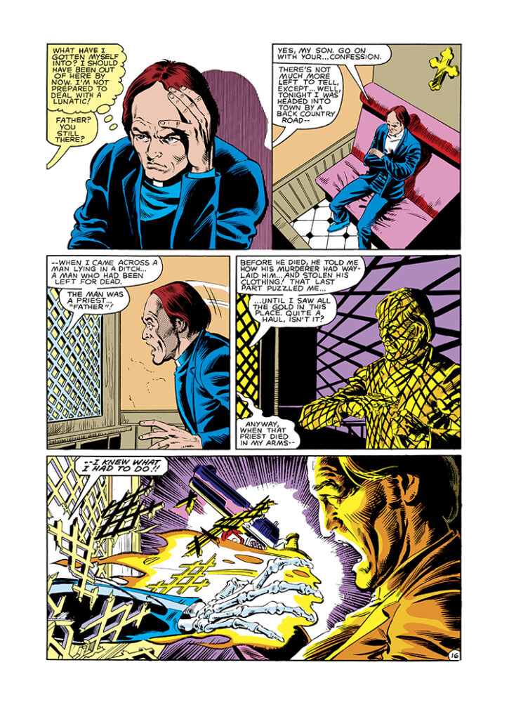 Ghost Rider #68, pg. 16; pencils, Bob Budiansky; inks, Joe Rubinstein; priest, confession