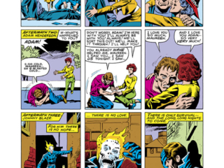Ghost Rider #71, pg. 22; pencils, Don Perlin; inks, Danny Bulanadi Ghost Rider #71, pg. 22; pencils, Don Perlin; inks, Danny Bulanadi; Oliver Matheson, Sarah Matheson, Adam Henderson, Maureen Henderson, Johnny Blaze, transformation