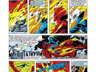 Ghost Rider #75, pg. 18; pencils, Bob Budiansky; inks, Dave Simons; Johnny Blaze, first appearance, Steel Wind