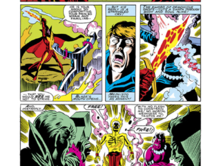 Ghost Rider #76, pg. 7; pencils, Don Perlin; inks, Dave Simons; Johnny Blaze, Mephisto, Zarathos, Asmodeus