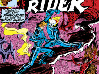 Ghost Rider #76 cover; pencils, Bob Budiansky; inks, Dave Simons; Johnny Blaze battles separated at last, Mephisto