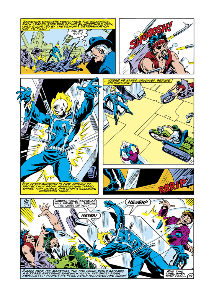 Ghost Rider #79, pg. 19; pencils, Bob Budiansky; inks, Kevin Dzuban; Johnny Blaze, Zarathos, Freakmaster