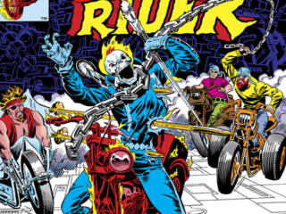Ghost Rider #79 cover; pencils, Bob Budiansky; inks, Dave Simons; Johnny Blaze, murder by man-cycle, Freakmaster