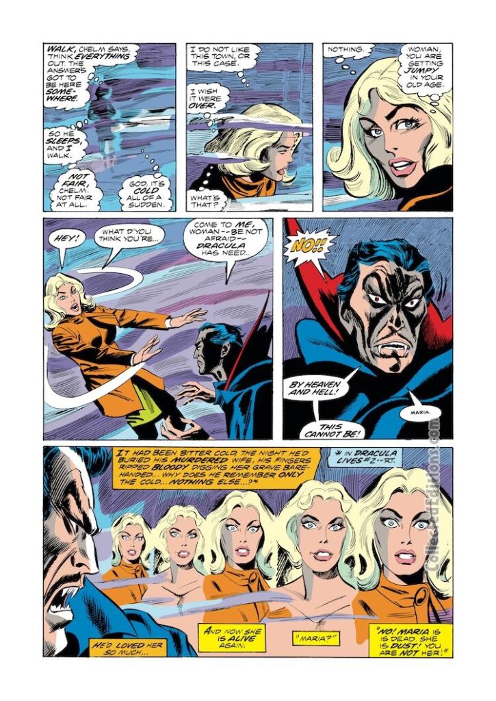 Giant-Size Dracula #2, pg. 10; pencils, Don Heck; inks, Frank McLaughlin; Maria Dracula, Inspector Chelm, Annie Malcolm, first appearance