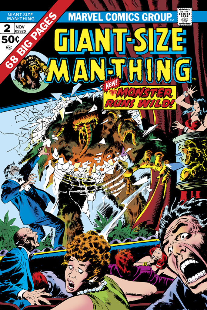 Giant-Size Man-Thing (1974) #2 cover; pencils and inks, John Buscema; The Monster Runs Wild