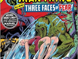 Giant-Size Man-Thing #5 cover; pencils, Gil Kane; inks, Dan Adkins; Howard the Duck, Hellcow