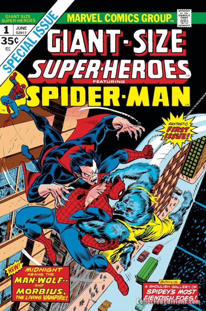 Giant-Size Super-Heroes #1 cover; pencils and inks, John Romita Sr.; Morbius, Man-Wolf, Spider-Man
