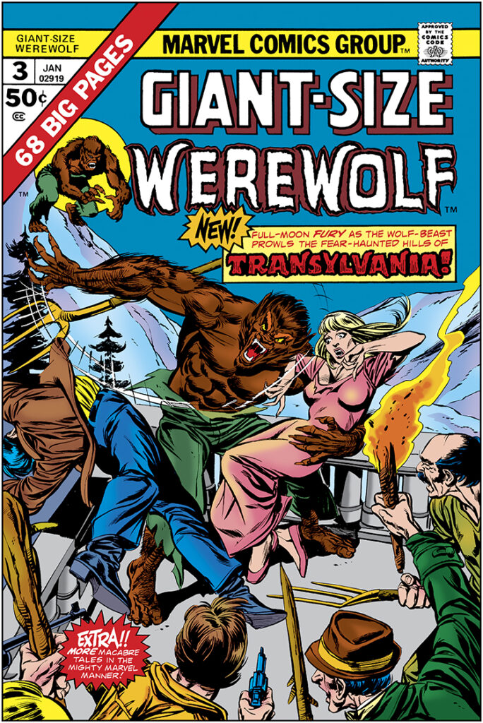 Giant-Size Werewolf #3 cover; pencils, Gil Kane; inks, Tom Palmer; Full moon fury as the wolf-beast prowls the fear-haunted hills of Transylvania, Jack Russell by Night