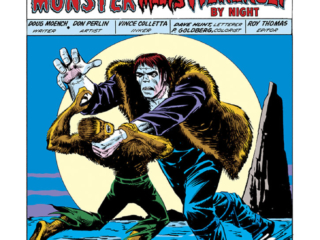 Giant-Size Werewolf #2, pg. 1; pencils, Don Perlin; inks, Vince Colletta; Frankenstein Monster Meets Werewolf by Night, Jack Russell, Doug Moench, splash page