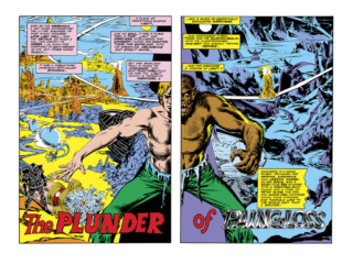 Giant-Size Werewolf #5, pgs. 2-3; pencils and inks, Yong Montano; The Plunder of Painless, Jack Russell, transformation, Werewolf by Night, double-page splash
