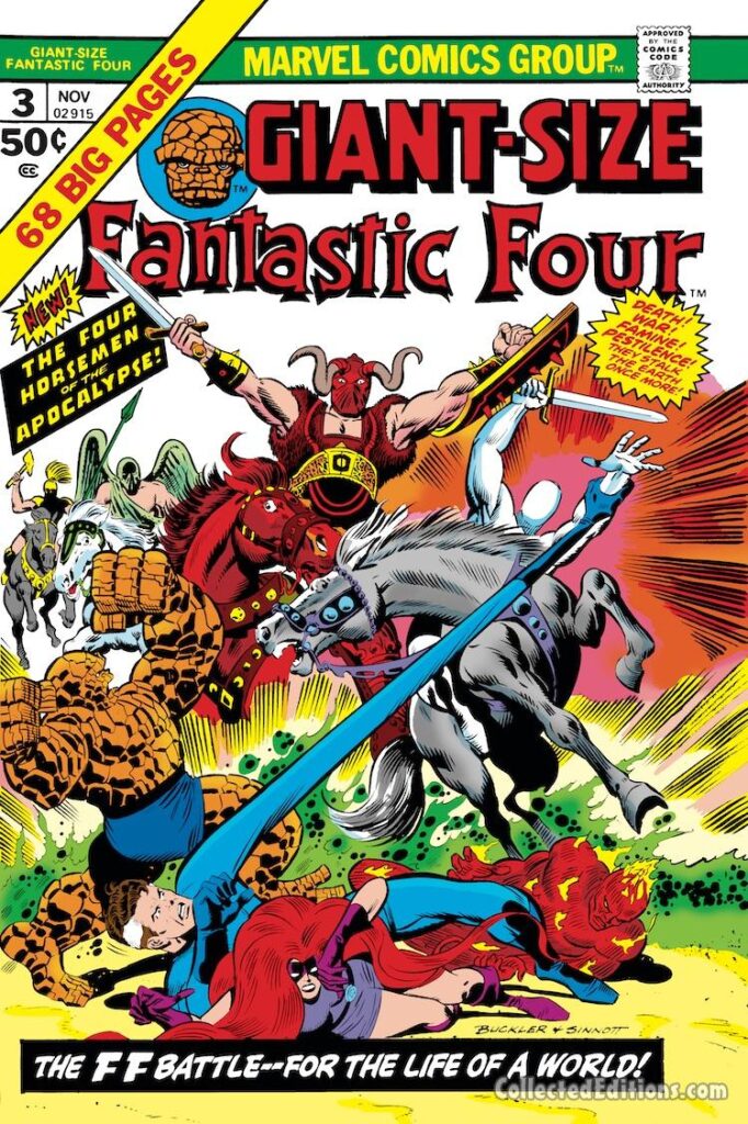 Giant-Size Fantastic Four #3 cover; pencils, Rich Buckler; inks, Joe Sinnottv; The Four Horsemen of the Apocalypse, Medusa